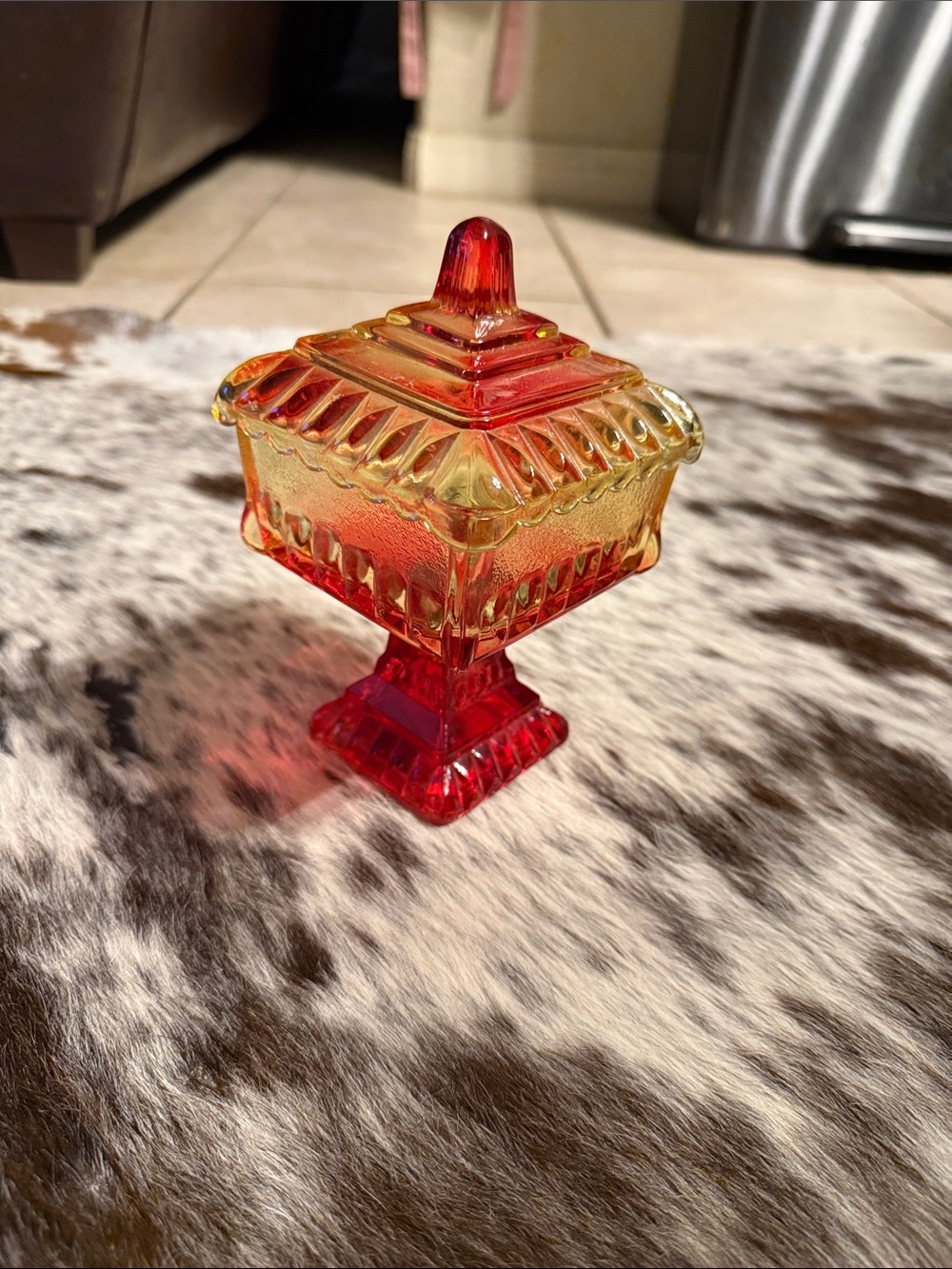 Vintage Jeanette Glass Amberina Candy Dish - Wedding Decor Bowl w/Lid